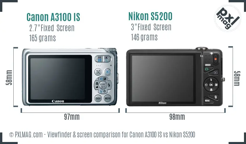 Canon A3100 IS vs Nikon S5200 Screen and Viewfinder comparison