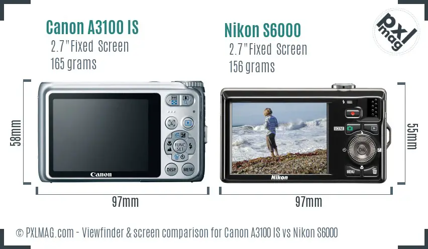 Canon A3100 IS vs Nikon S6000 Screen and Viewfinder comparison