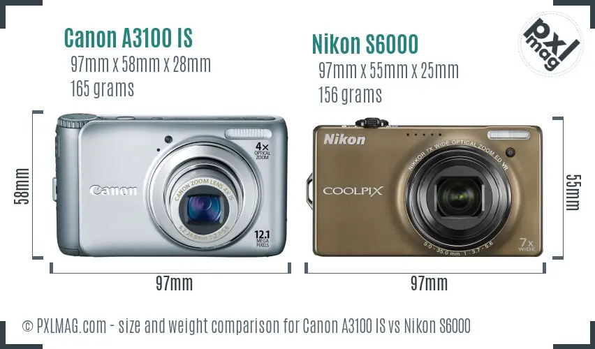 Canon A3100 IS vs Nikon S6000 size comparison