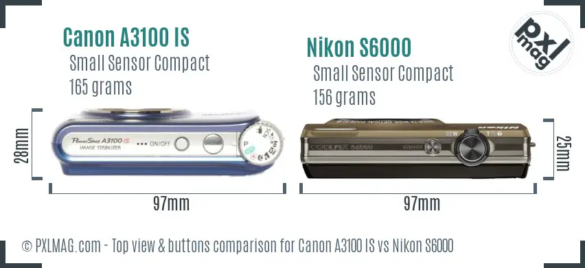 Canon A3100 IS vs Nikon S6000 top view buttons comparison