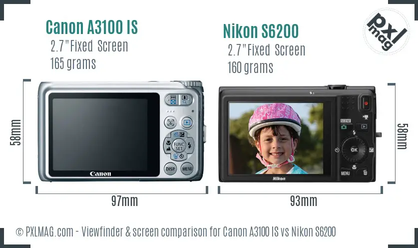 Canon A3100 IS vs Nikon S6200 Screen and Viewfinder comparison