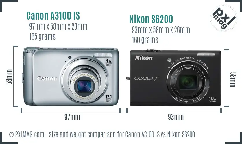 Canon A3100 IS vs Nikon S6200 size comparison