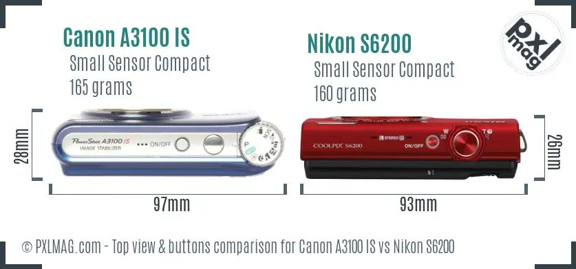 Canon A3100 IS vs Nikon S6200 top view buttons comparison