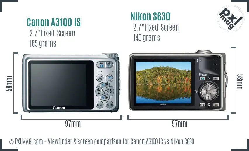Canon A3100 IS vs Nikon S630 Screen and Viewfinder comparison