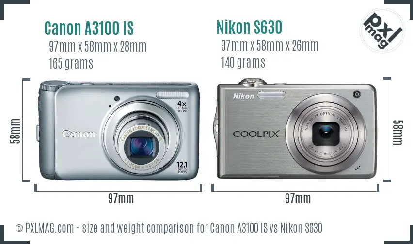 Canon A3100 IS vs Nikon S630 size comparison