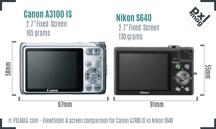 Canon A3100 IS vs Nikon S640 Screen and Viewfinder comparison