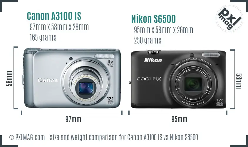 Canon A3100 IS vs Nikon S6500 size comparison
