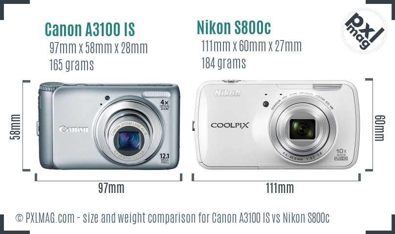 Canon A3100 IS vs Nikon S800c size comparison