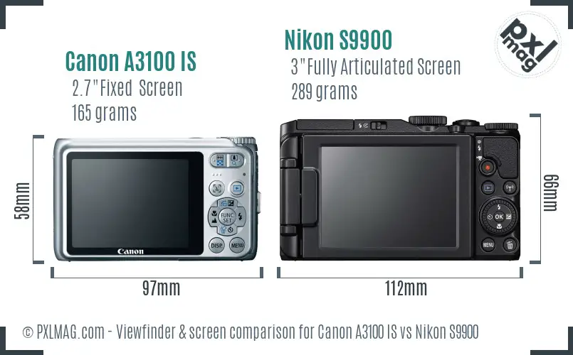 Canon A3100 IS vs Nikon S9900 Screen and Viewfinder comparison