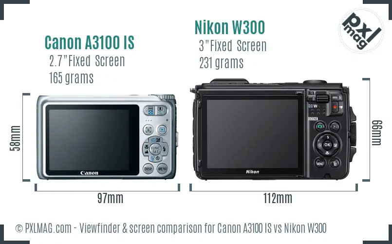 Canon A3100 IS vs Nikon W300 Screen and Viewfinder comparison