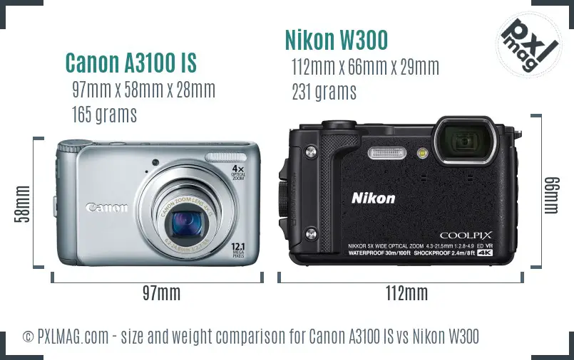 Canon A3100 IS vs Nikon W300 size comparison