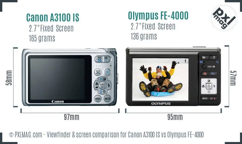 Canon A3100 IS vs Olympus FE-4000 Screen and Viewfinder comparison
