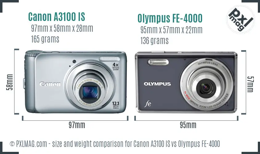 Canon A3100 IS vs Olympus FE-4000 size comparison