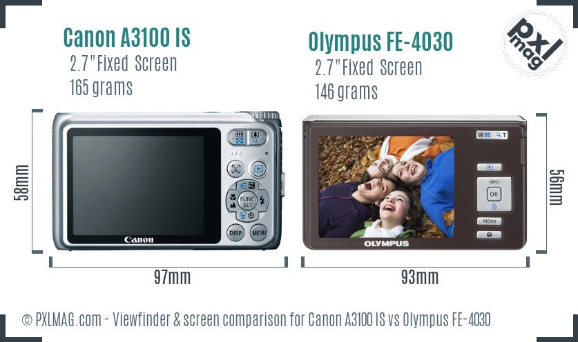 Canon A3100 IS vs Olympus FE-4030 Screen and Viewfinder comparison