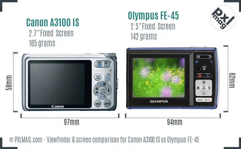 Canon A3100 IS vs Olympus FE-45 Screen and Viewfinder comparison
