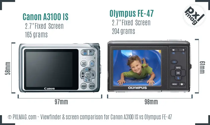 Canon A3100 IS vs Olympus FE-47 Screen and Viewfinder comparison