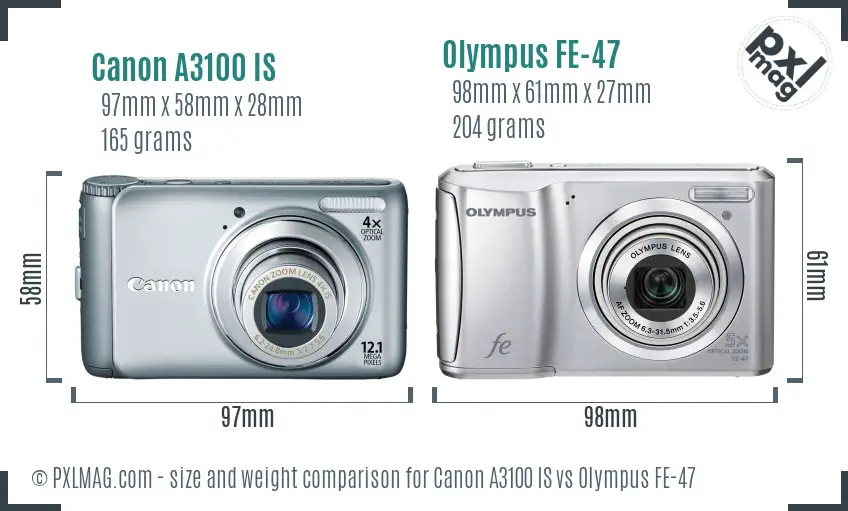 Canon A3100 IS vs Olympus FE-47 size comparison