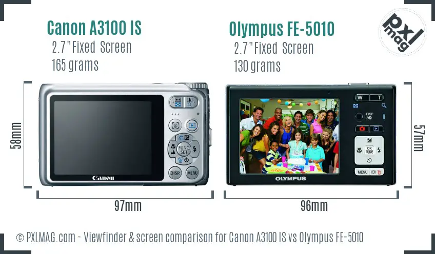 Canon A3100 IS vs Olympus FE-5010 Screen and Viewfinder comparison