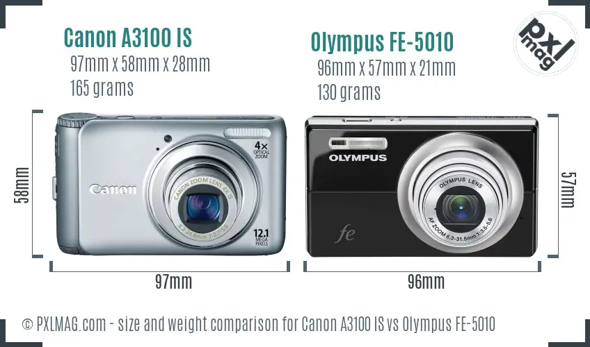 Canon A3100 IS vs Olympus FE-5010 size comparison