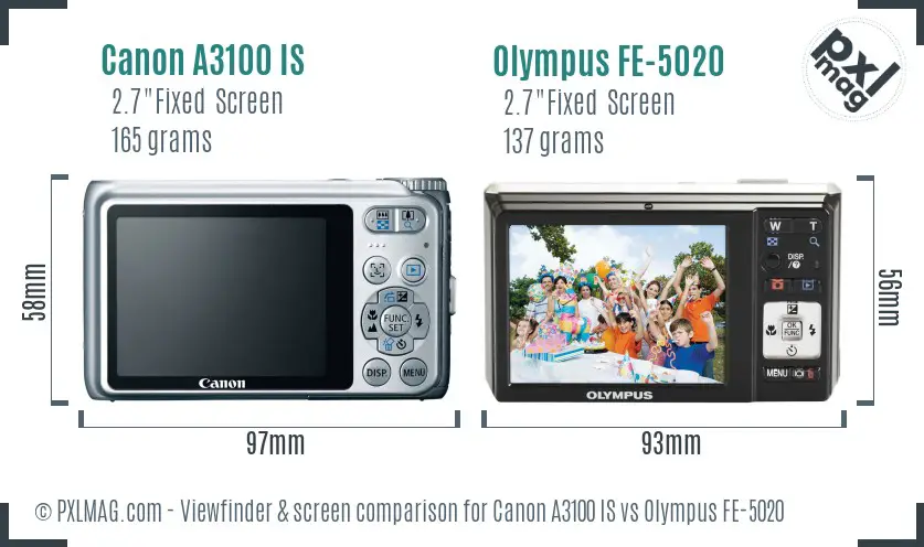 Canon A3100 IS vs Olympus FE-5020 Screen and Viewfinder comparison Canon A3100 IS vs Olympus FE-5020 Screen and Viewfinder comparison
