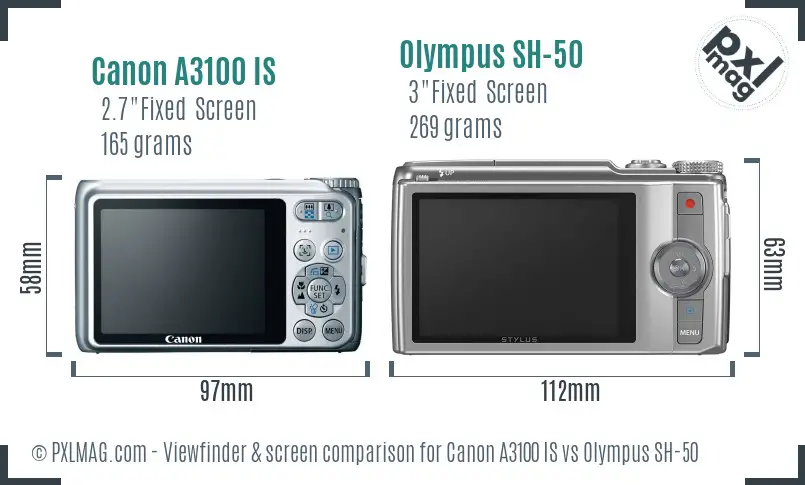 Canon A3100 IS vs Olympus SH-50 Screen and Viewfinder comparison Canon A3100 IS vs Olympus SH-50 Screen and Viewfinder comparison