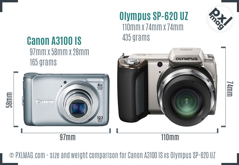 Canon A3100 IS vs Olympus SP-620 UZ size comparison