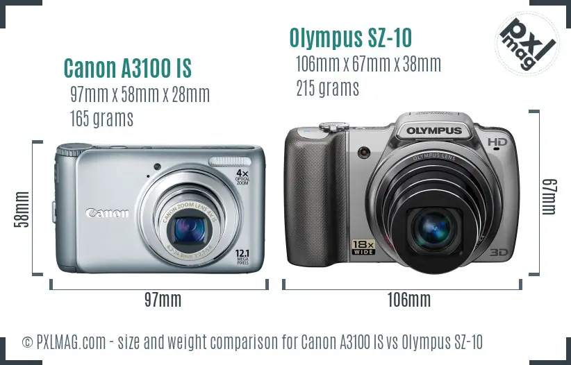 Canon A3100 IS vs Olympus SZ-10 size comparison