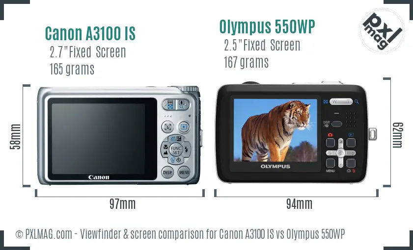 Canon A3100 IS vs Olympus 550WP Screen and Viewfinder comparison