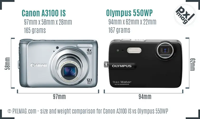 Canon A3100 IS vs Olympus 550WP size comparison