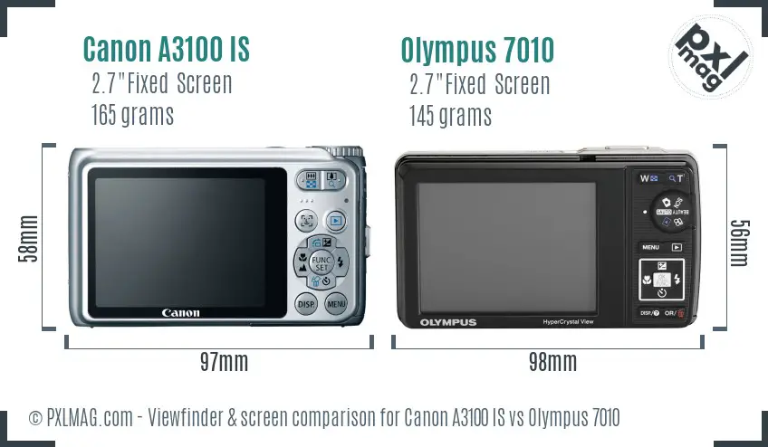 Canon A3100 IS vs Olympus 7010 Screen and Viewfinder comparison