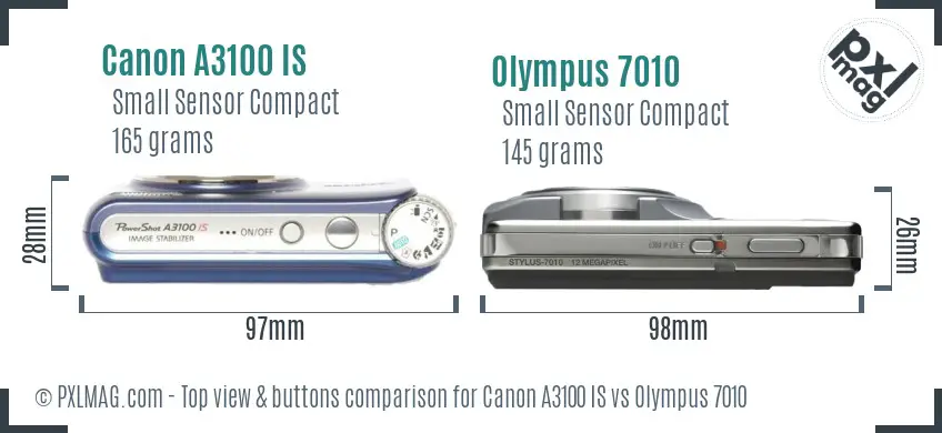 Canon A3100 IS vs Olympus 7010 top view buttons comparison