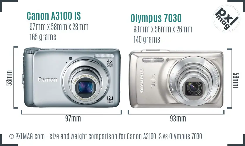 Canon A3100 IS vs Olympus 7030 size comparison