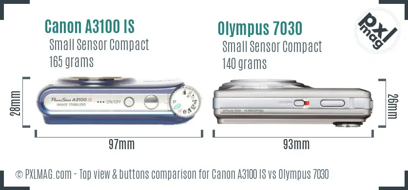 Canon A3100 IS vs Olympus 7030 top view buttons comparison