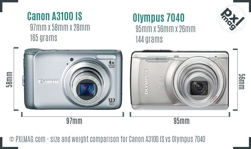Canon A3100 IS vs Olympus 7040 size comparison