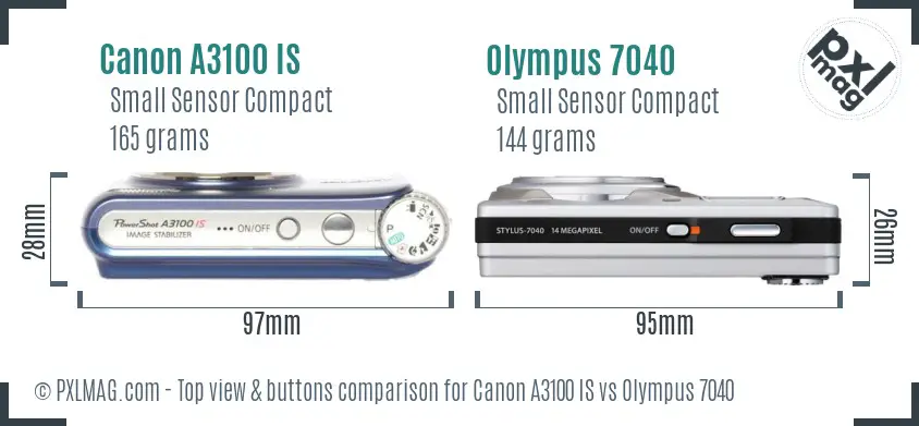 Canon A3100 IS vs Olympus 7040 top view buttons comparison