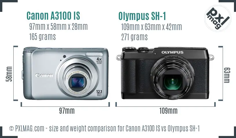 Canon A3100 IS vs Olympus SH-1 size comparison
