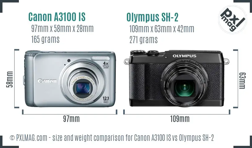 Canon A3100 IS vs Olympus SH-2 size comparison