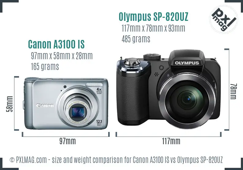 Canon A3100 IS vs Olympus SP-820UZ size comparison