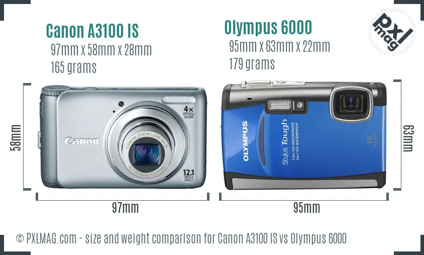 Canon A3100 IS vs Olympus 6000 size comparison