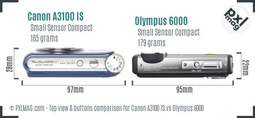 Canon A3100 IS vs Olympus 6000 top view buttons comparison