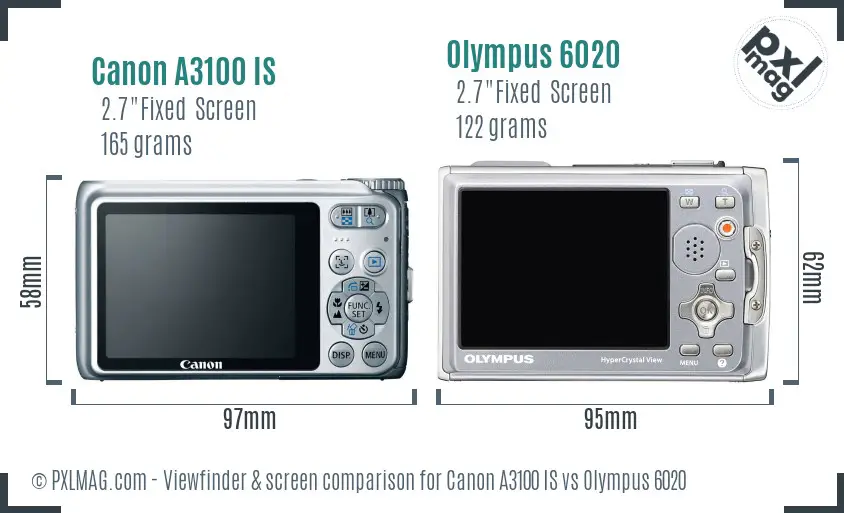 Canon A3100 IS vs Olympus 6020 Screen and Viewfinder comparison Canon A3100 IS vs Olympus 6020 Screen and Viewfinder comparison