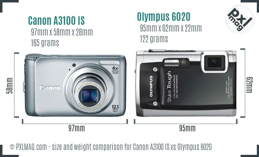 Canon A3100 IS vs Olympus 6020 size comparison Canon A3100 IS vs Olympus 6020 size comparison