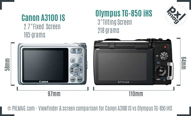 Canon A3100 IS vs Olympus TG-850 iHS Screen and Viewfinder comparison