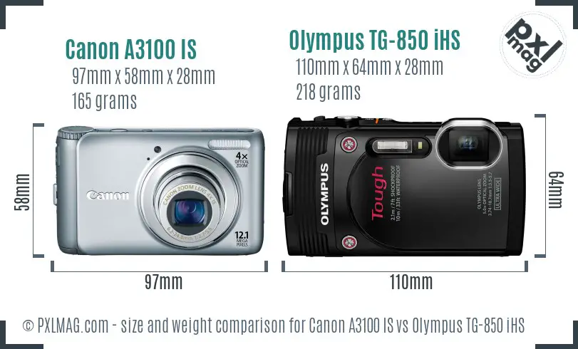 Canon A3100 IS vs Olympus TG-850 iHS size comparison Canon A3100 IS vs Olympus TG-850 iHS size comparison