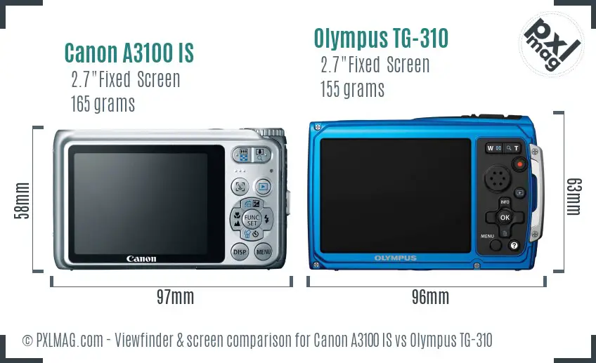 Canon A3100 IS vs Olympus TG-310 Screen and Viewfinder comparison