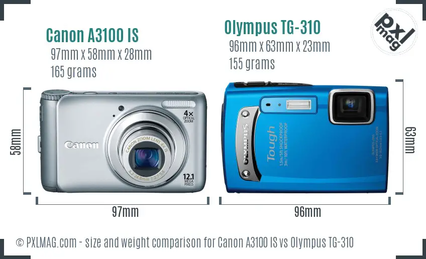 Canon A3100 IS vs Olympus TG-310 size comparison