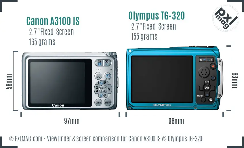 Canon A3100 IS vs Olympus TG-320 Screen and Viewfinder comparison