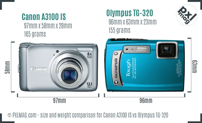 Canon A3100 IS vs Olympus TG-320 size comparison