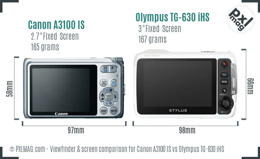 Canon A3100 IS vs Olympus TG-630 iHS Screen and Viewfinder comparison