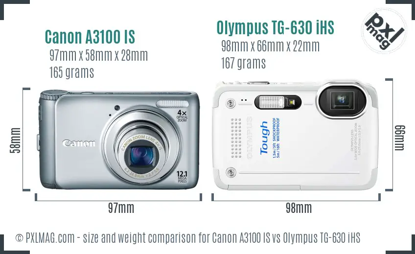Canon A3100 IS vs Olympus TG-630 iHS size comparison